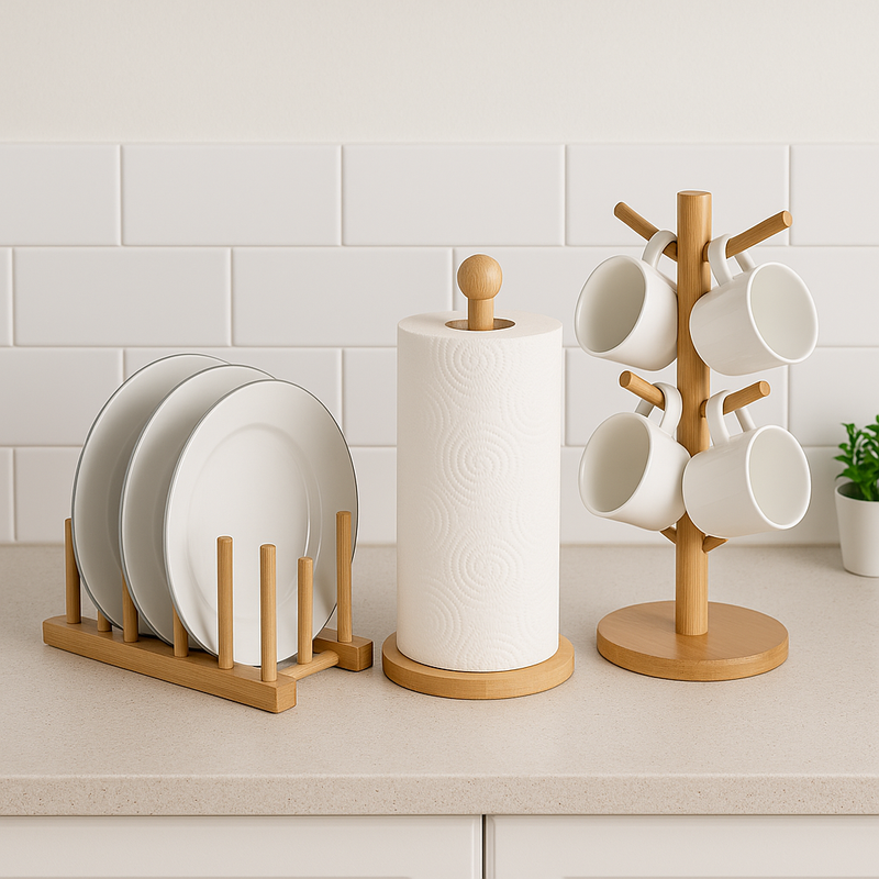 Kit Organizadores em Bambu 3 em 1 | Funcionalidade + Estilo Natural