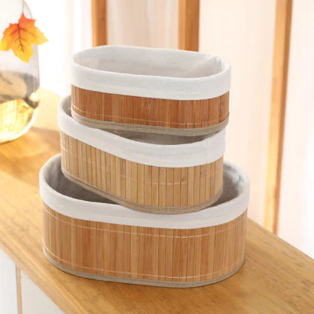 Kit 3 Cestos de Bambu com Forro