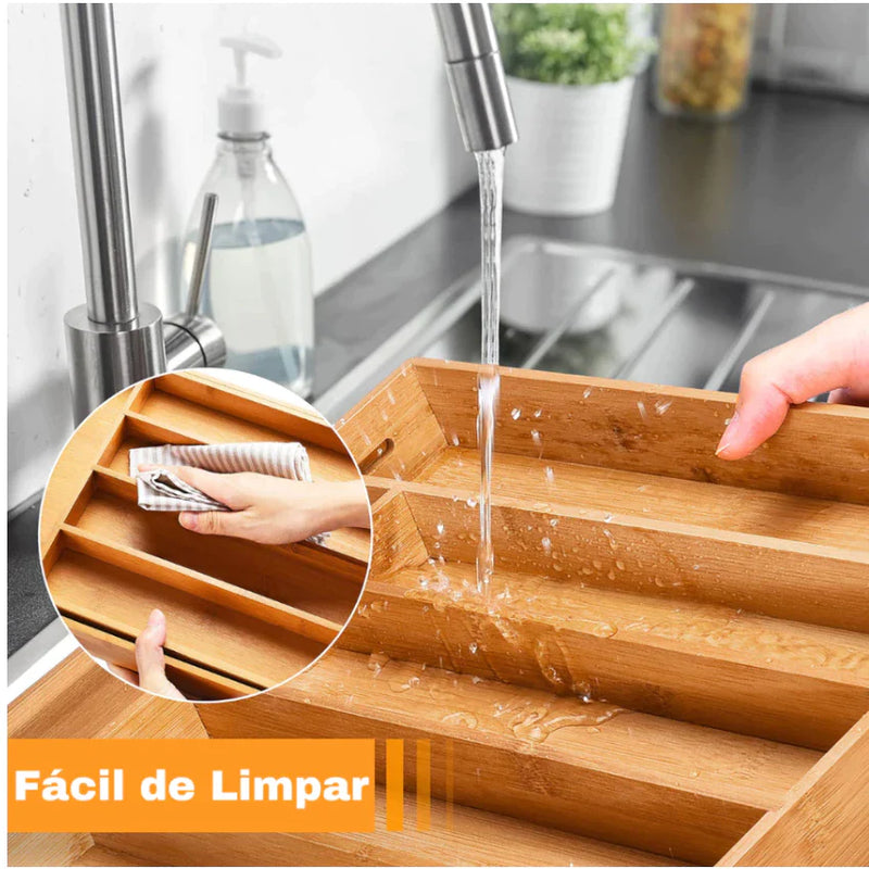 Porta-Talheres de Bambu Extensível