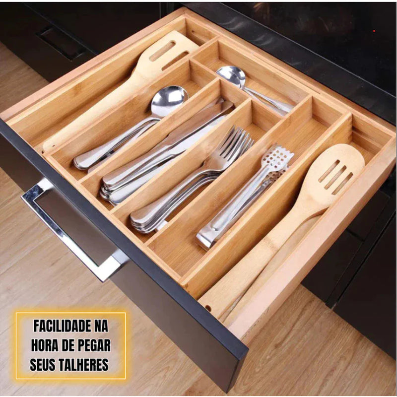 Porta-Talheres de Bambu Extensível