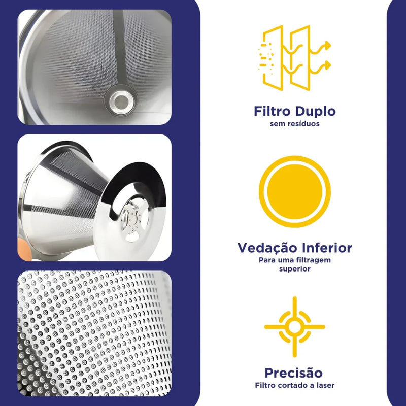 Coador com Filtro de Café Reutilizável em Aço Inox