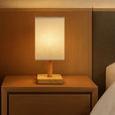 Luminária de Mesa para Quarto em Linho e Madeira Quadrada