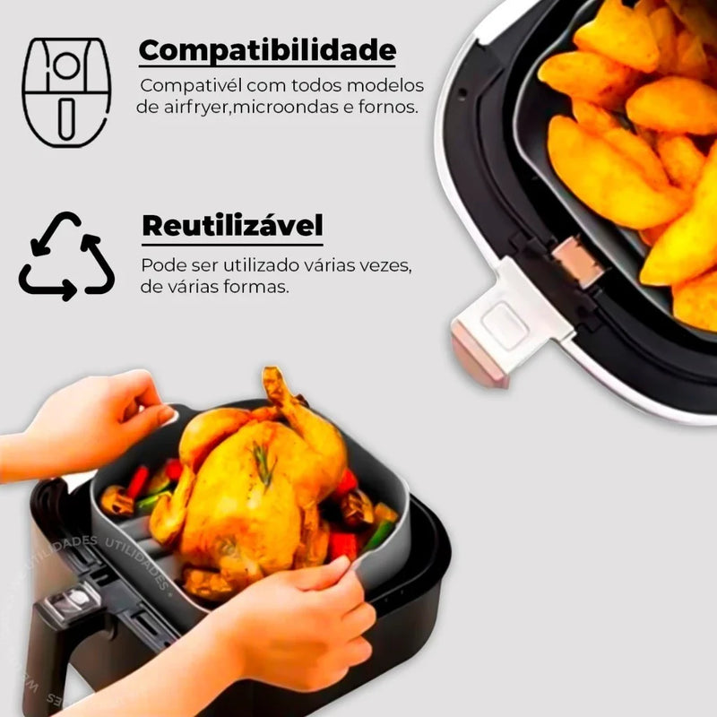 Kit 2 Formas de Silicone Quadrada para Air Fryer