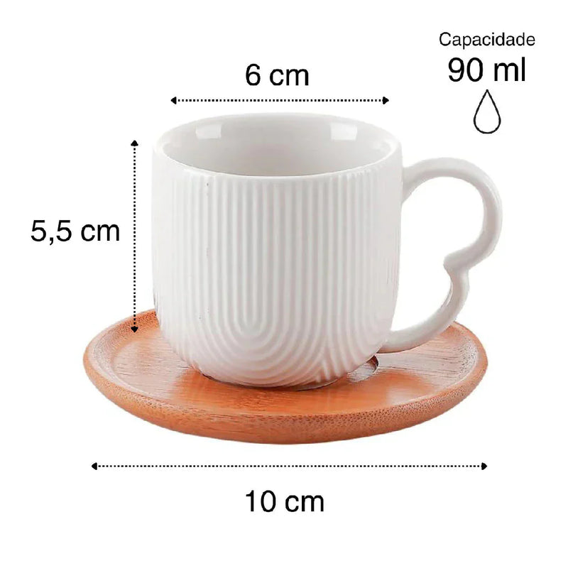 Jogo de 4 Xícaras de Café com Pires de Bambu