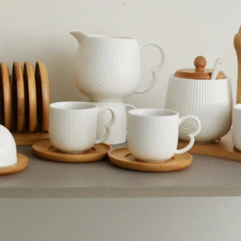 Jogo de 4 Xícaras de Café com Pires de Bambu