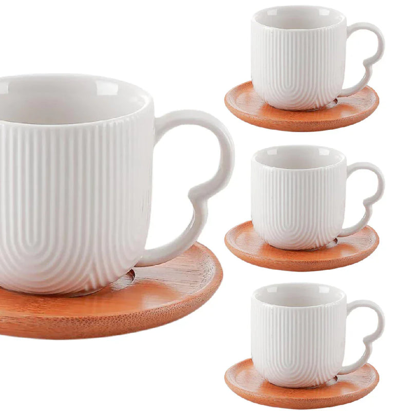 Jogo de 4 Xícaras de Café com Pires de Bambu