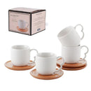 Jogo de 4 Xícaras de Café com Pires de Bambu