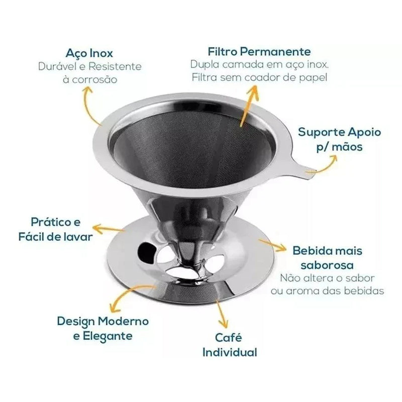 Coador com Filtro de Café Reutilizável em Aço Inox
